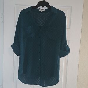 Express Teal Textured Blouse